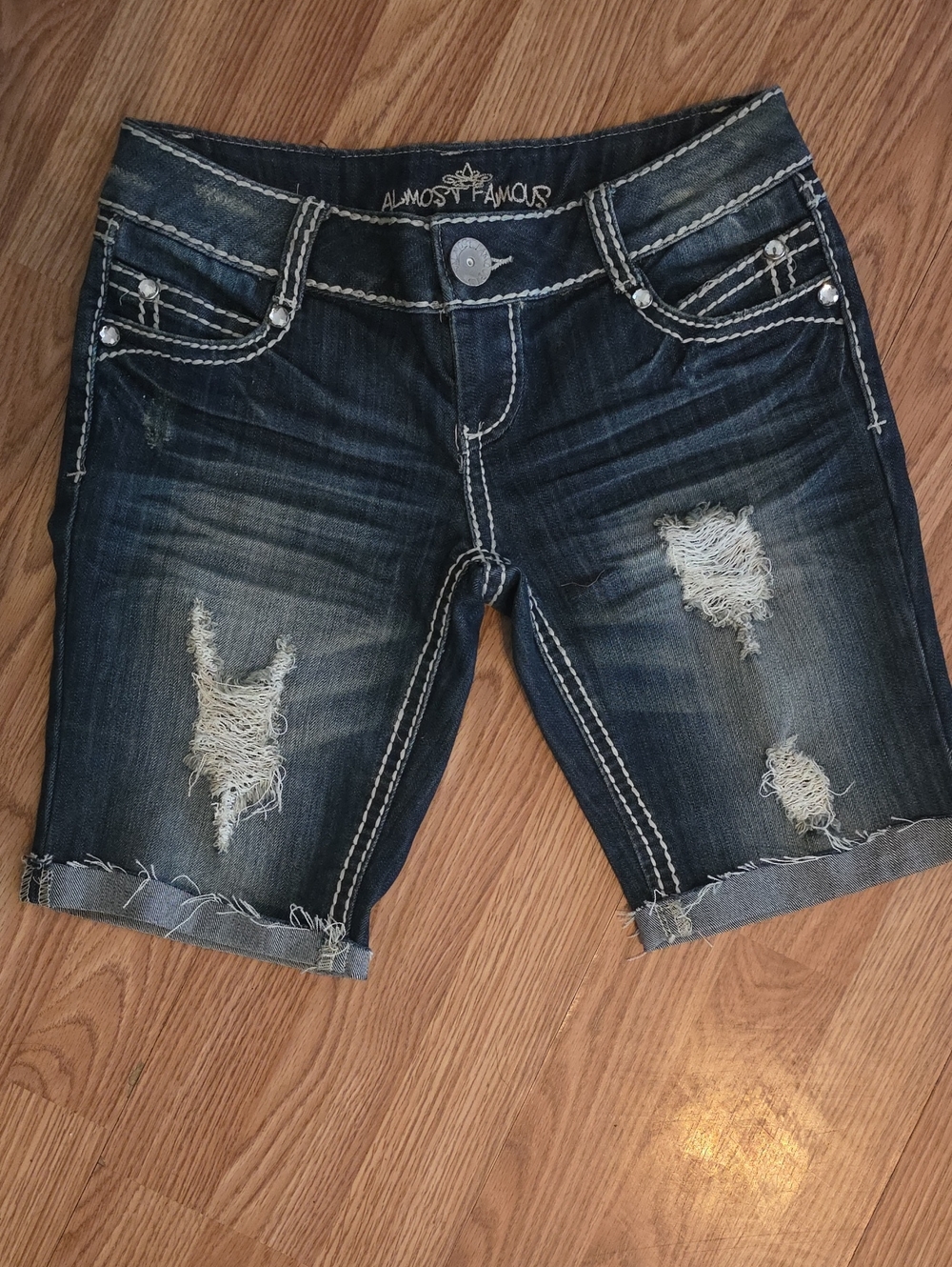 Almost Famous Dark Blue Distressed Denim Bermuda Shorts